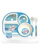 Bembika Baby Self Feeding Essential Baby Dinnerware Bamboo Fibre Dinner Set For Kids For Kids And Toddlers Cartoon Theme - Pack Of 5 (Sky Blue)