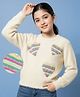 Arias Knitted Full Sleeves Pullover Sweater With Hearts Embroidery Detailing - Off White