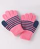 Model Knit Pair of Winter Gloves with Striped Design - Red
