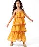 EARTHY TOUCH Chanderi Woven Sleeveless Floral Printed Ethnic Layered Dress - Yellow