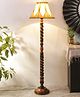 Devansh Vintage Cotton Curtain Pleated Shade Wood Floor Lamp - Beige