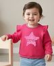 Babyoye 100% Cotton Solid Dyed Sweatshirt With Star Embroidery & Frill Detailing - Pink