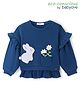 Babyoye 100% Cotton Knit Full Sleeves Drop Shoulder Sweatshirt with Bunny & Floral Embroidery - Navy Blue