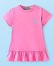 UCB Cotton Knit Half Sleeves Solid Frock  with Logo Print - Pink