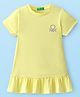 UCB Cotton Knit Half Sleeves Solid Frock  with Logo Print - Yellow