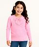 Arias Knitted Full Raglan Sleeves Pullover Sweater with Bow Applique - Pink