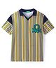 UCB Cotton Knit Half Sleeves Polo Neck T-Shirt with Striped Print - Yellow
