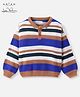Arias Knitted Full Sleeves Collar Neck Pullover Sweater With Stripes Design - Multicolour