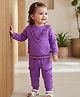Babyoye Cotton Knit Full Sleeves Lace Detailed Sweatshirt & Jogger Set - Purple