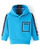 UCB Full Sleeves Hooded Sweatshirt with Seam Seal Pocket & Text Print - Blue