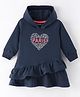 Doreme Cotton Knit Full Sleeves Hooded Sweatshirt Layered Frock With Love Paris Print - Navy