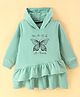 Doreme Terry Knit Full Sleeves Hooded Layered Sweatshirt Frock With Butterfly Print- Green