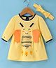 Doreme Single Jersey Knit Three Fourth Sleeves Frock With Headband Butterfly Print- Yellow