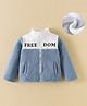 Kookie Kids Full Sleeves Front Open Fur Jacket with Text Print - Sky Blue