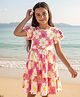 Pine Kids Cotton Knit Half Sleeves Frock with Floral Print - Pink