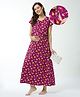 Bella Mama Cotton Knit Half Sleeves Concealed Zipper Nighty With Floral Print- Wine