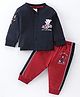 CUCUMBER Sinker Knit Full Sleeves Front Open Night Suit with Bear & Car Print - Navy Blue