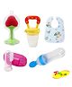 Sparkle Joy Baby Fruit Feeder Pacifier Silicone Baby Food Dispensing Spoon 90 ml Fruit Teether Finger Brush & Baby Bib Combo - Multicolor