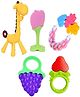 Sparkle Joy Baby Silicone Giraffe Rattle & Fruit Teether Combo Pack Of 5 Non Toxic Teething Toys - Multicolor