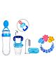 Sparkle Joy Combo of Silicone Squeezy Food Feeder Bottle With Spoon Rattle Teether Soft Silicone Finger Toothbrush and Silicone Rattle Fruit And Food Nibbler - Pink