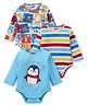 Babyhug 100% Cotton Knit Full Sleeves Onesies Penguin Print Pack of 3 - Multicolour