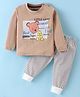 Mini Taurus Cotton Knit Full Sleeves T-Shirt & Checkered Lounge Pants Set With Teddy Print - Sand