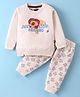 Mini Taurus Cotton Knit Full Sleeves Night Suit With Liuon & Text Print - Peach