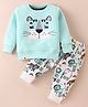 Mini Taurus Cotton Knit Full Sleeves Winter Wear Suit With Animals Print - Mint
