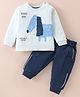 Mini Taurus Cotton Knit Full Sleeves T-Shirt & Lounge Pants Set With Puppy Print - Blue