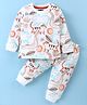 Mini Taurus Cotton Knit Full Sleeves Night Suit With Animals Print - Brown