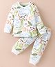 Mini Taurus Cotton Knit Full Sleeves Night Suit Wild Animals Print - Light Green