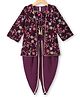 Babyhug Woven Velvet Floral Embroidered Top With Dhoti & Three Fourth Sleeves Jacket Set - Wine