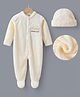 Kookie Kids Full Sleeves Footed Romper With Text Patch & Hat - Yellow