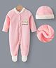 Kookie Kids Full Sleeves Footed Romper With Text Patch & Hat - Pink