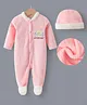 Kookie Kids Full Sleeves Footed Romper With Text Patch & Hat - Pink
