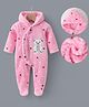 Kookie Kids Full Sleeves Footed Hooded Romper With Teddy Bear Patch - Pink