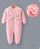 Kookie Kids Full Sleeves Winter Romper With Animal Embroidery - Pink