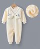 Kookie Kids Full Sleeves Winter Romper With Animal Embroidery - Light Yellow