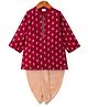 Babyhug Woven Full Sleeves Foil Printed Kurta Dhoti Set With Embroidery - Maroon