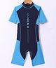 Bosky Swimwear Half Sleeves Legged Swimsuit Text Print - Blue