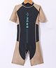Bosky Swimwear Half Sleeves Legged Swimsuit Text Print - Beige