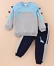 Kookie Kids Terry Knit Full Sleeves Cut & Sew Winter Wear Suit With Dino Print & Spikes Detailing - Light Blue & Grey