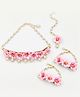 Lime By Manika Floral & Pearls Detailed Necklace Bracelets & Maang Teeka Set - Light Pink