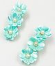 Lime By Manika Set of 2 Glam Flowers Embellished Hair Clips - Aqua Blue