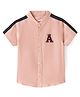 Babyhug  Cotton Woven Half Sleeves Solid Color Shirt With Mandarin Collar Text Embroidered - Light Peach