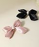 Arendelle Satin Silk Set Of 2 Pearl & Bow Detailed French Barrette Clips - Black & Rose Pink
