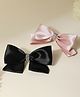 Arendelle Satin Silk Set Of 2 Stone Embellished & Bow Detailed French Barrette Clips - Black & Rose Pink