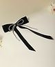 Arendelle Satin Silk Ribbon Detailed Long Tail With Rhinestone Cord Hair Bow - Black