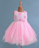 Bluebell Net Woven Sleeveless Frock with Floral Applique - Pink