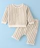 First Smile Full Sleeves Striped Henley T-Shirt & Lounge Pants Co-Ord Set With Number Patch - Cream & Ivory